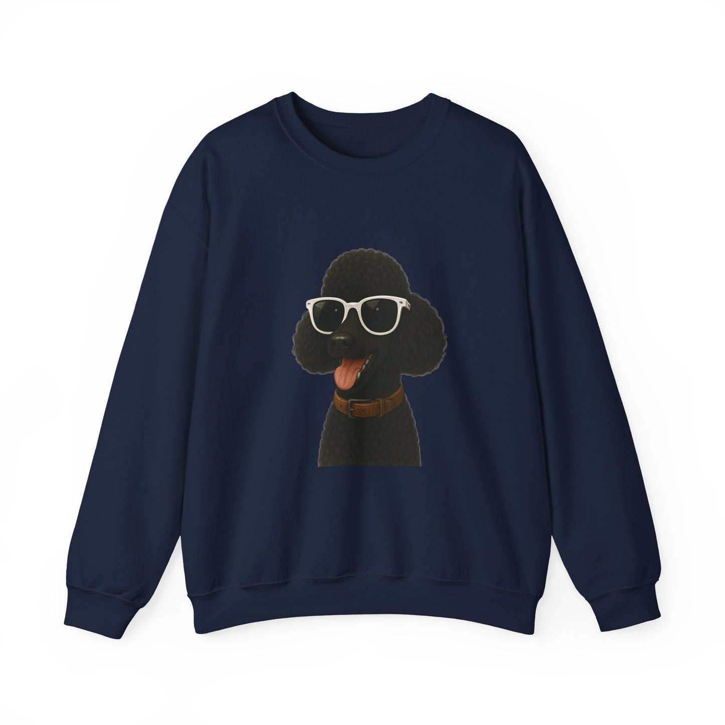 Black Poodle Wearing Sunglasses - Adult Crewneck Sweatshirt