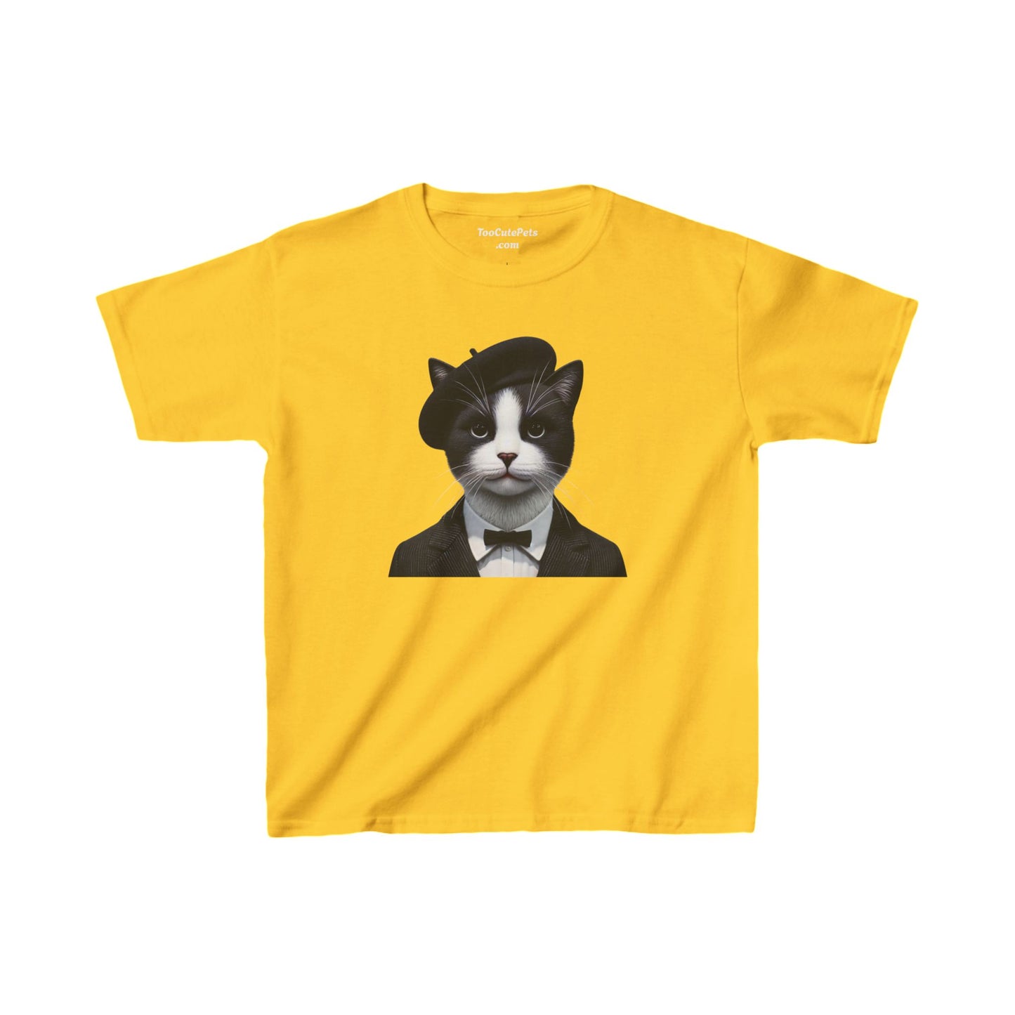 Tuxedo Cat Wearing A Tuxedo an Beret Youth T-Shirt  - Too Cute Pets