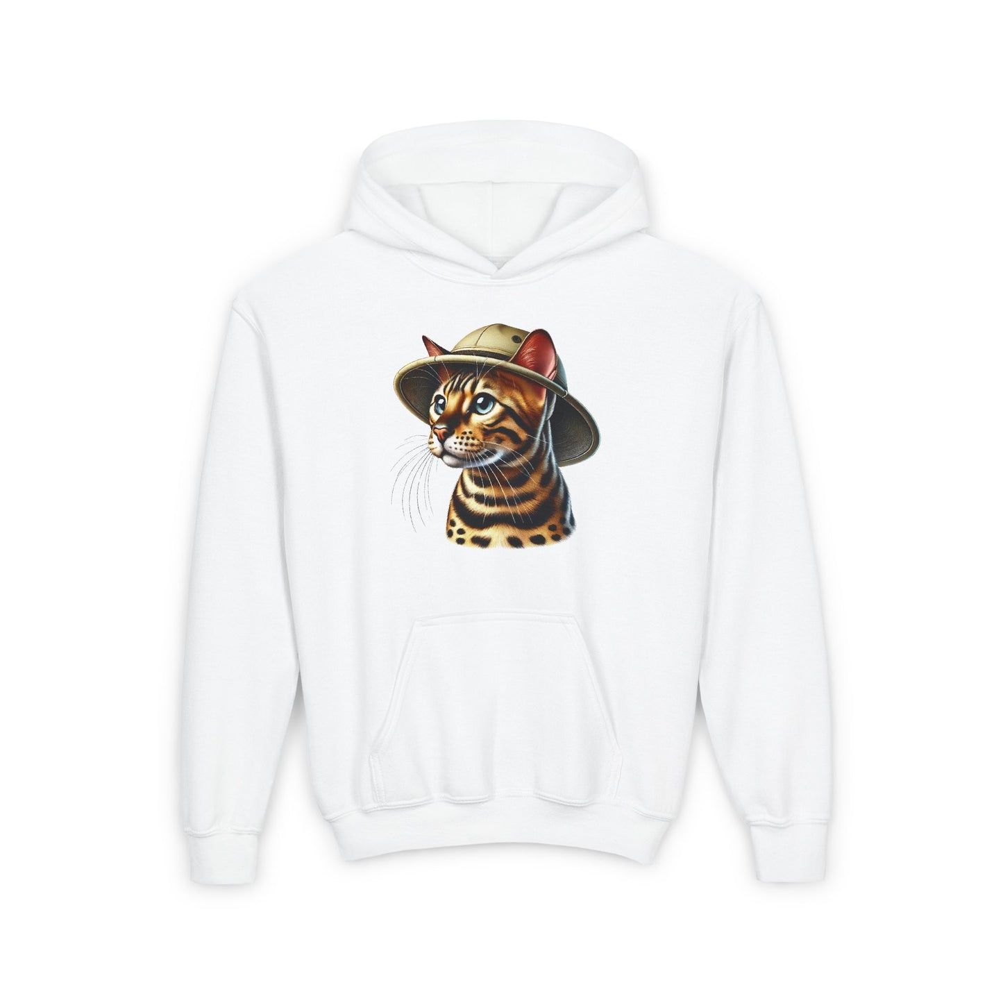 Bengal Cat Wearing A Safari Hat Youth Hoodie - Too Cute Pets