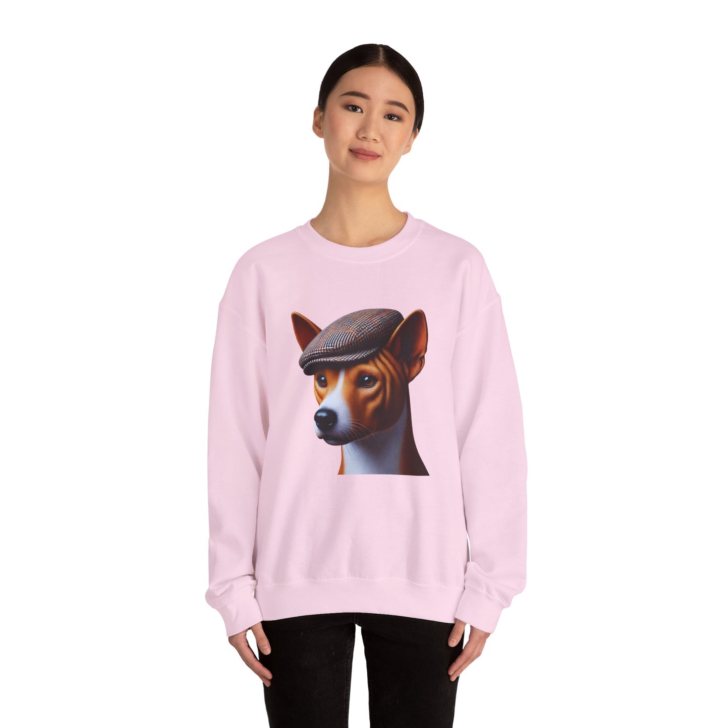 Basenji Wearing Tweed Flat Cap - Adult Crewneck Sweatshirt - Too Cute Pets