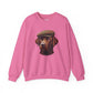 Brown Labrador Wearing Tweed Flat Cap- Adult Crewneck Sweatshirt - Too Cute Pets