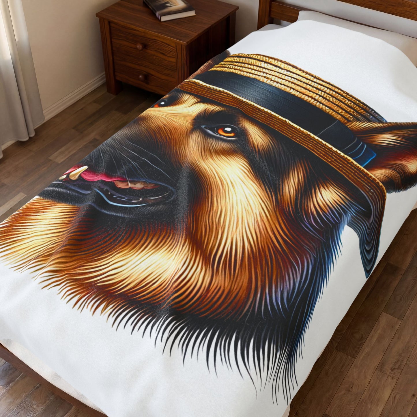 German Shepherd Wearing a Boater Hat - Sherpa Blanket